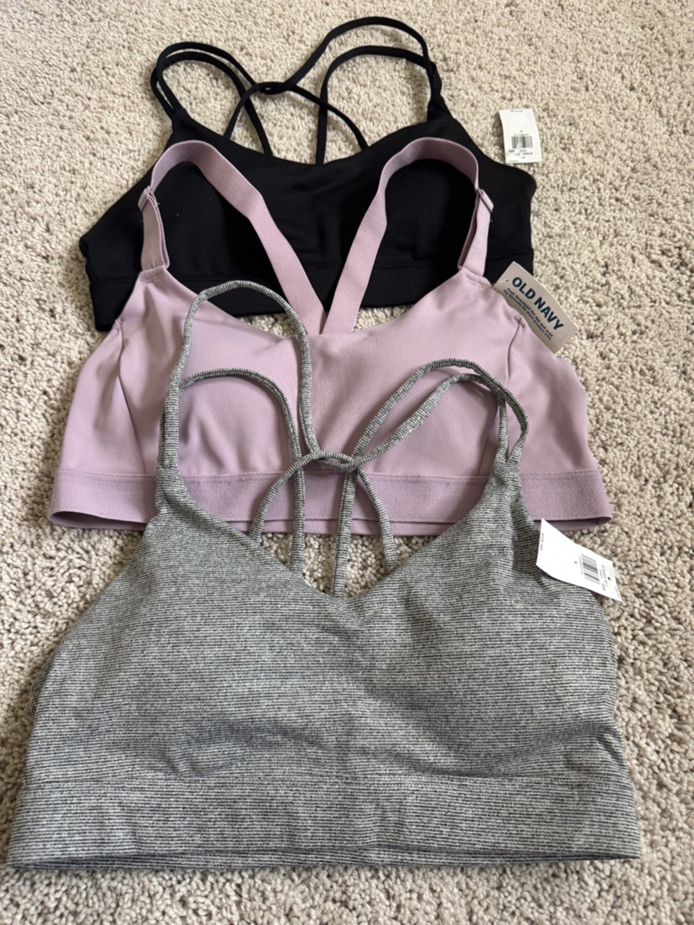 Old Navy Black, Lilac & Heather Gray Strappy Sports Bra Set